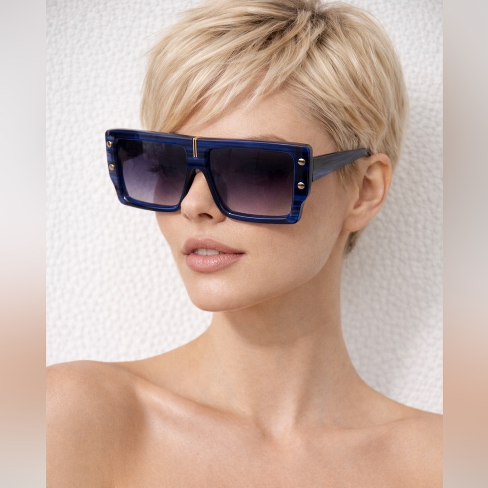 Striking Blue Oversized Dramatic Square Sunglasses